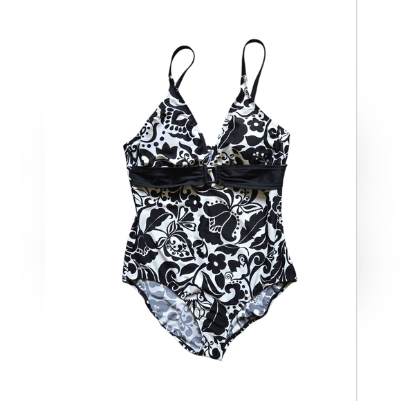 NWT Speedo Plus Floral Black&White Womens One Piece Swimsuit ~Size 16 - Picture 3 of 6
